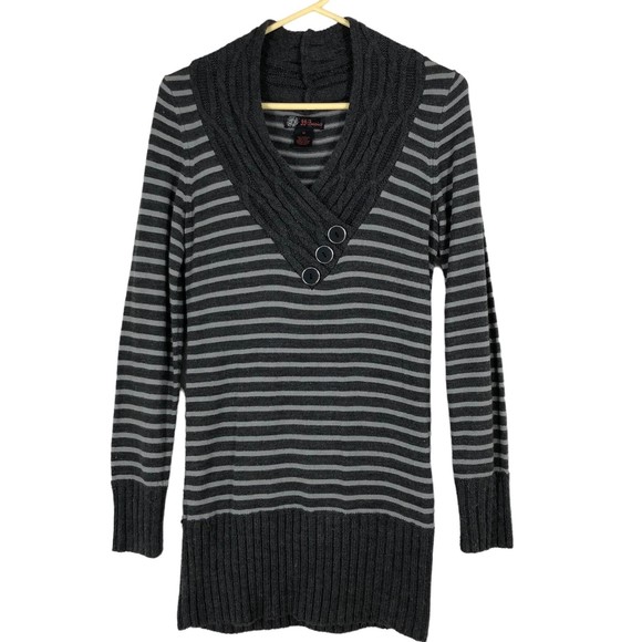Vintage 90s-Y2K Long-Sleeve Sweater Dress, Cable Knit Neckline Stripes, SZ M - Picture 1 of 7